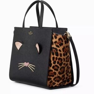 Kate Spade Black Leopard-Accent Cat Appliqué Tote